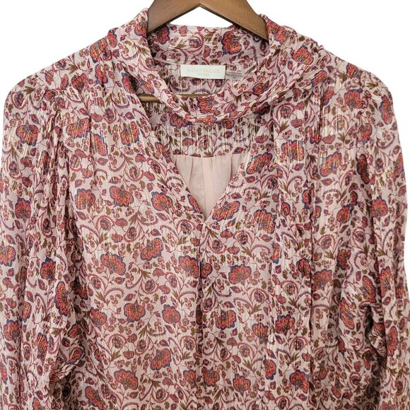 Ramy Brook Metallic Floral Print Silk Blend Neck Tie Blouse Top Womens Size S - Picture 5 of 9